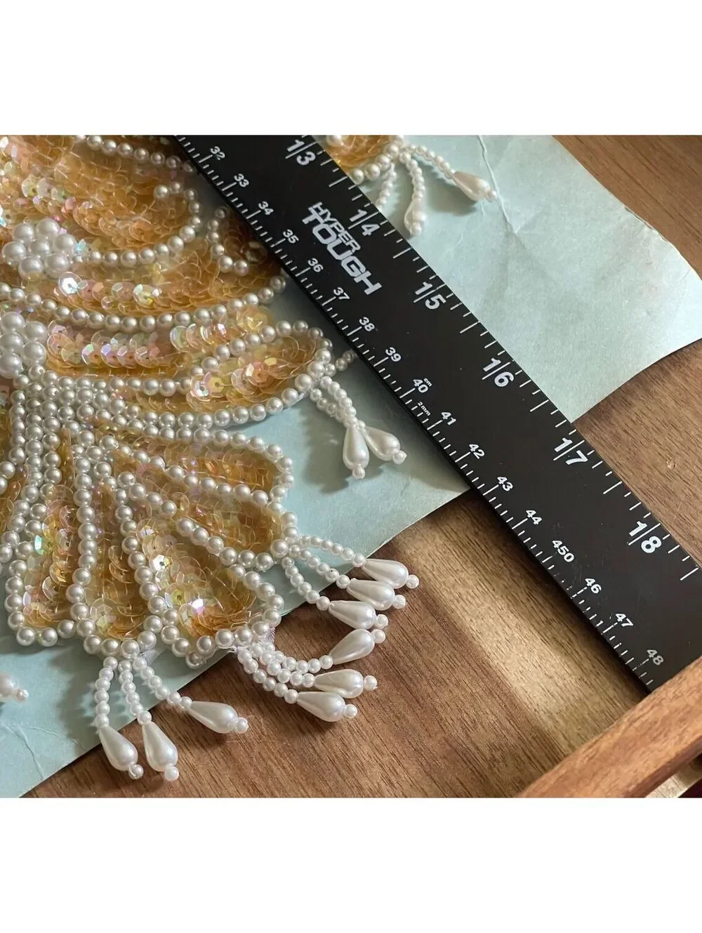Vintage Beaded and Sequin Applique Patch with Pearl Tassels 1980s